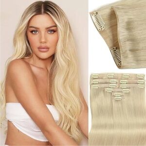 Blonde Remy Human Hair Seamless Clip In 18 Inch Hair Extensions